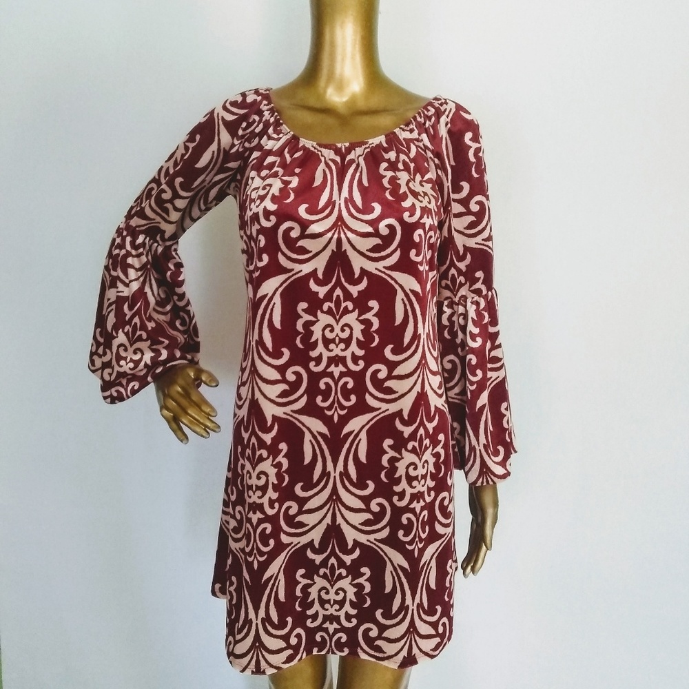 Honeyme Retro Boho Chic Bell Sleeve Babydoll Dress